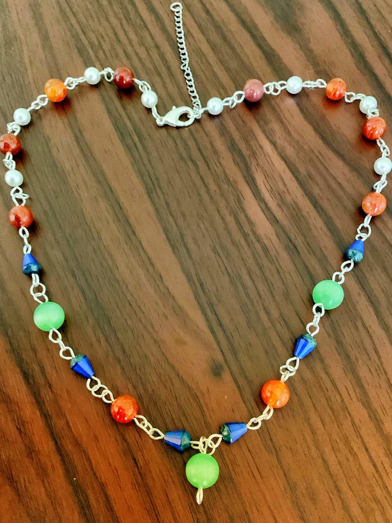 Czech Glass Multicolored Bead Link Necklace, Bracelet and Earrings Set