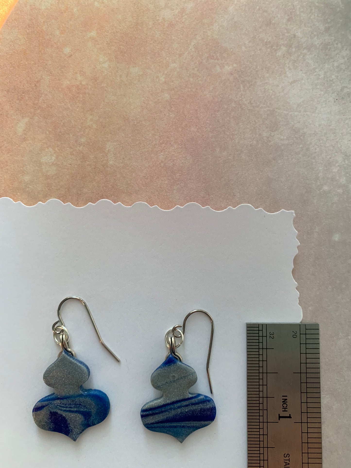 Handmade Holiday Polymer Clay Blue and Silver Swirl Ornament Earrings