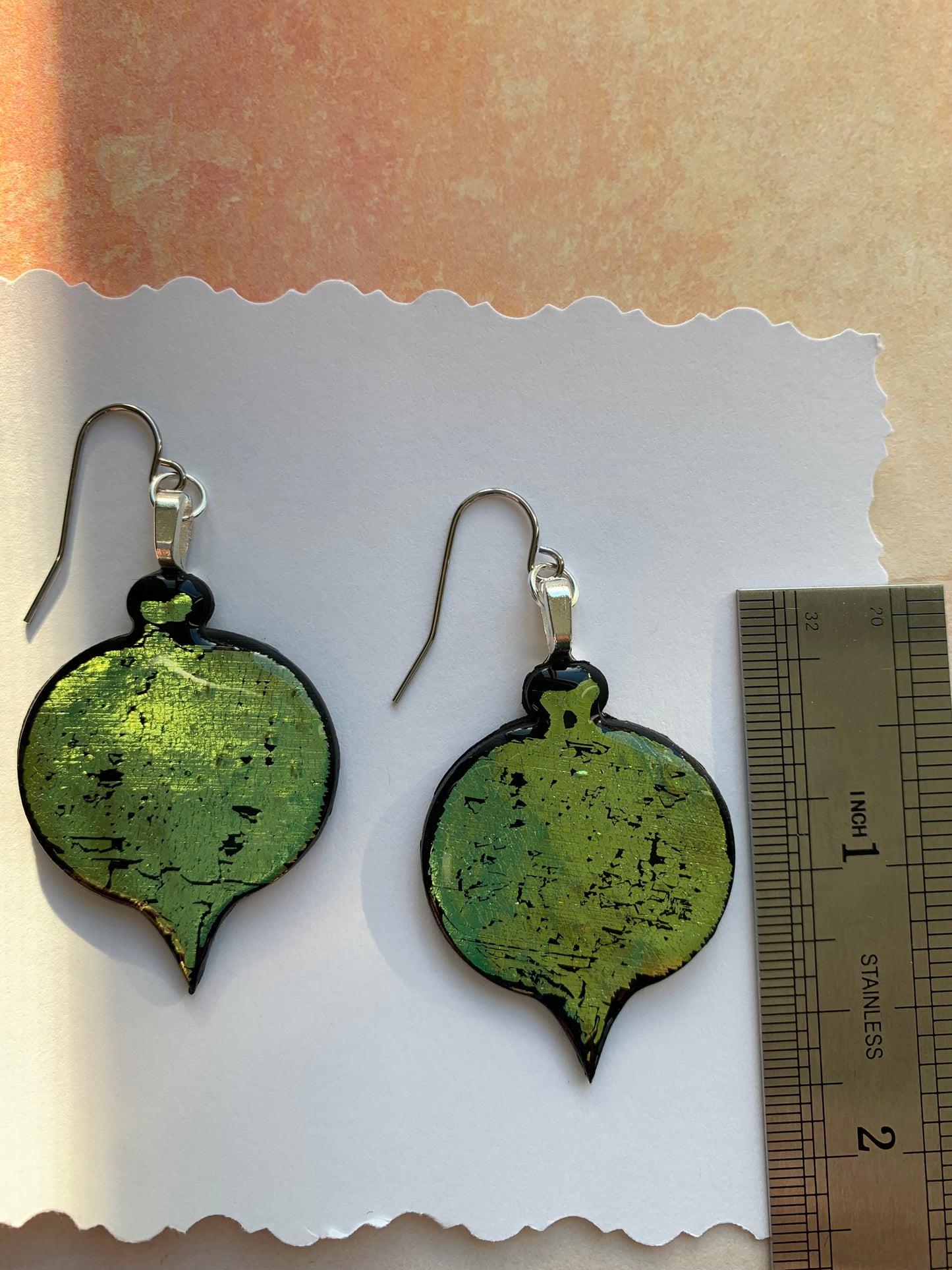 Handmade Holiday Polymer Clay Green Foil Ornament Earrings