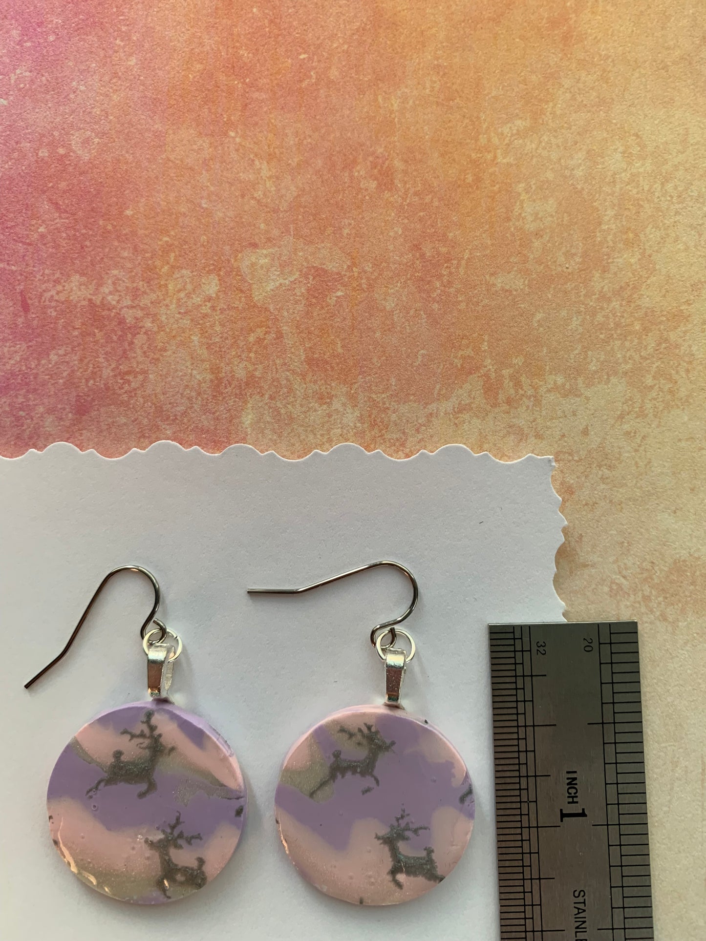 Handmade Holiday Polymer Clay Pink, Purple and Silver Reindeer Earrings 1
