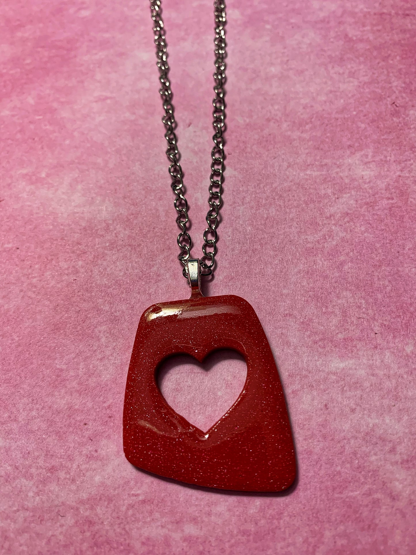Handmade Red Glitter Polymer Clay Heart Cutout Pendant