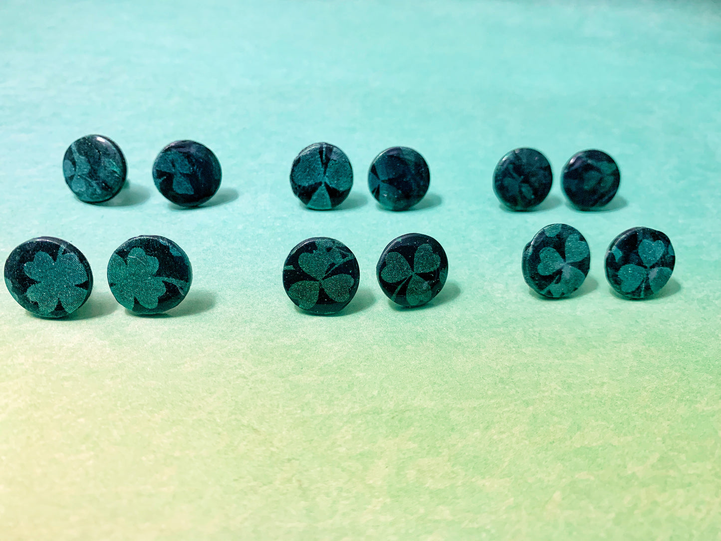 Polymer Clay Post Earrings - Abstract Silkscreened Green Shamrocks