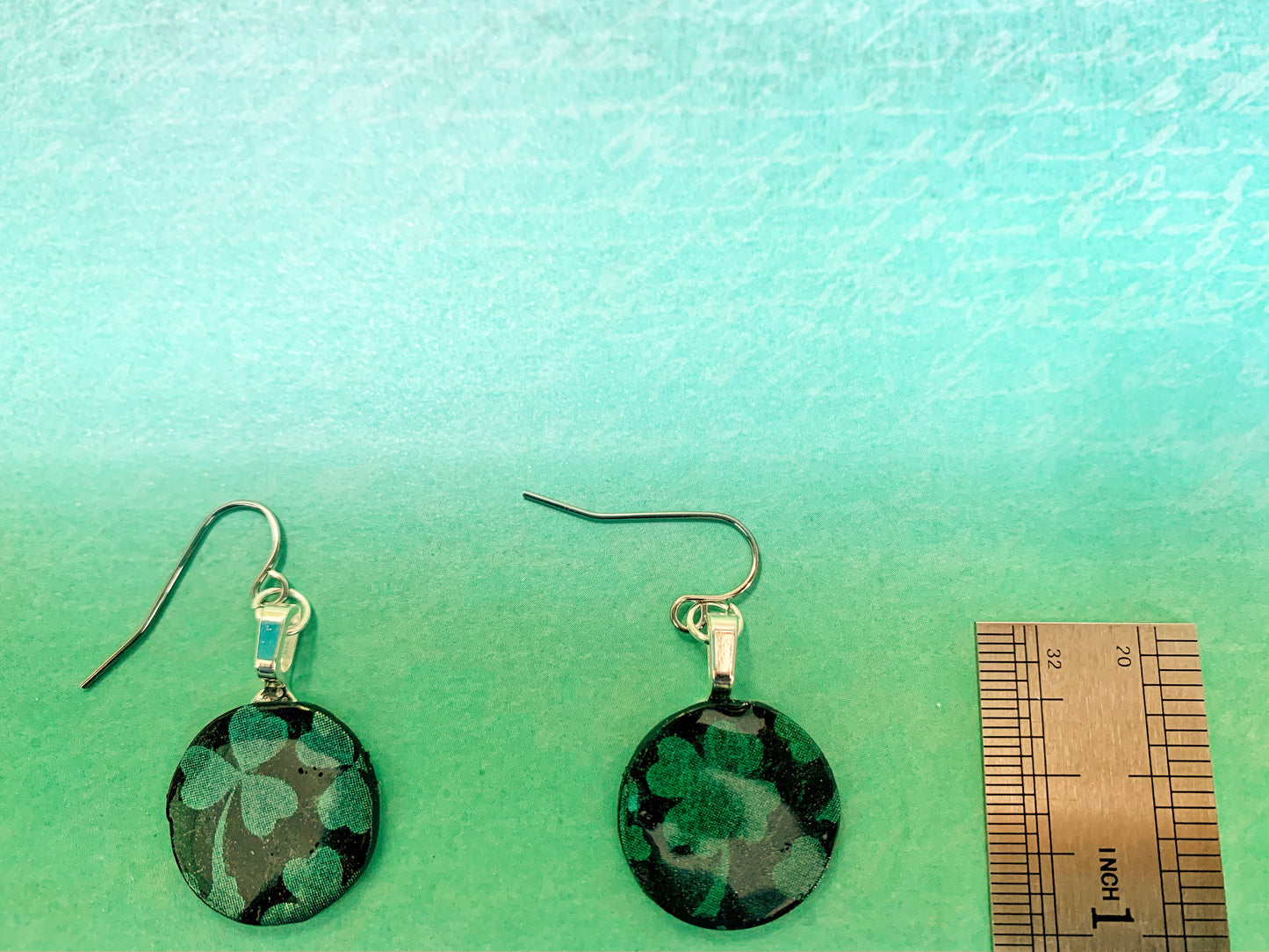 Polymer Clay Small Dangle Earrings - Silkscreened Green Shamrocks
