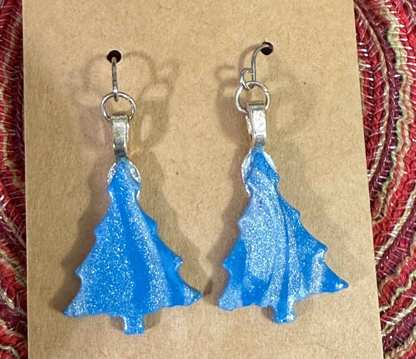 Polymer Clay Blue and Silver Swirled Tree Earrings
